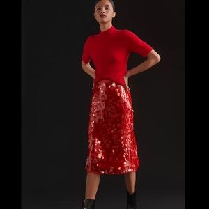 Maeve Shimmering Red Midi Skirt